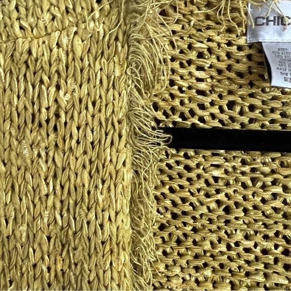 Vintage Chicos Linen Blend Chartreuse Lagonlook Cardigan Fringe size Large - Picture 7 of 13